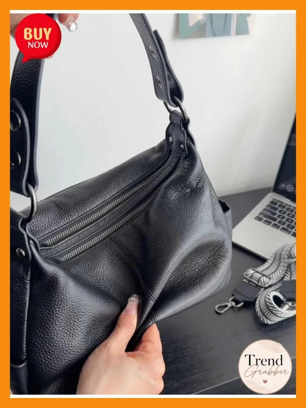 Genuine Leather Hobo Bag Crossbody Handbag 3 Straps Women Shoulder Purse